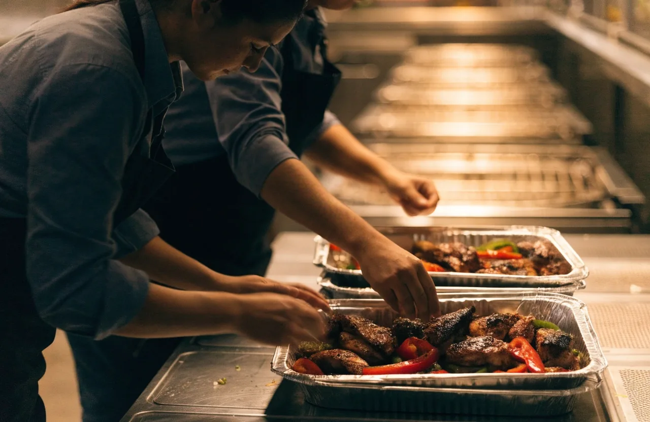 Shareable grilled trays and sides laid out for a group order